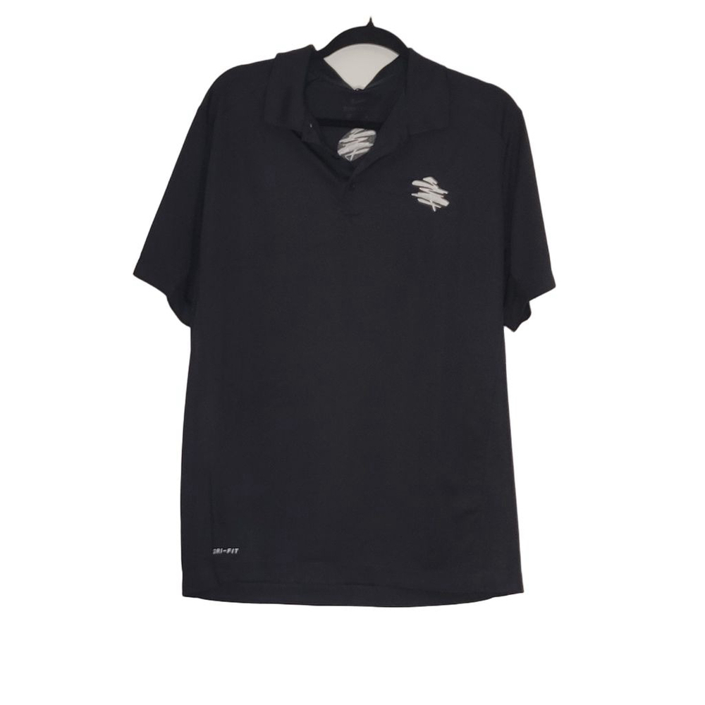 Men's Nike Black Dri-Fit Polo Shirt L with White Logo